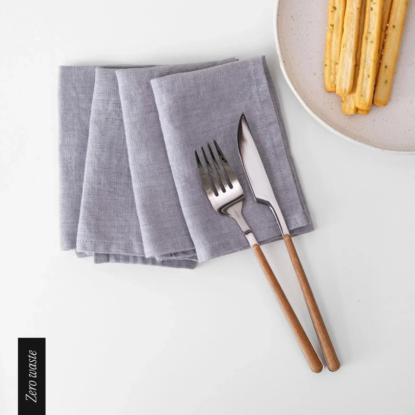 Zero Waste Light Grey lino servetėlių rinkinys 4 vnt. — naturalusdrabuziai.lt