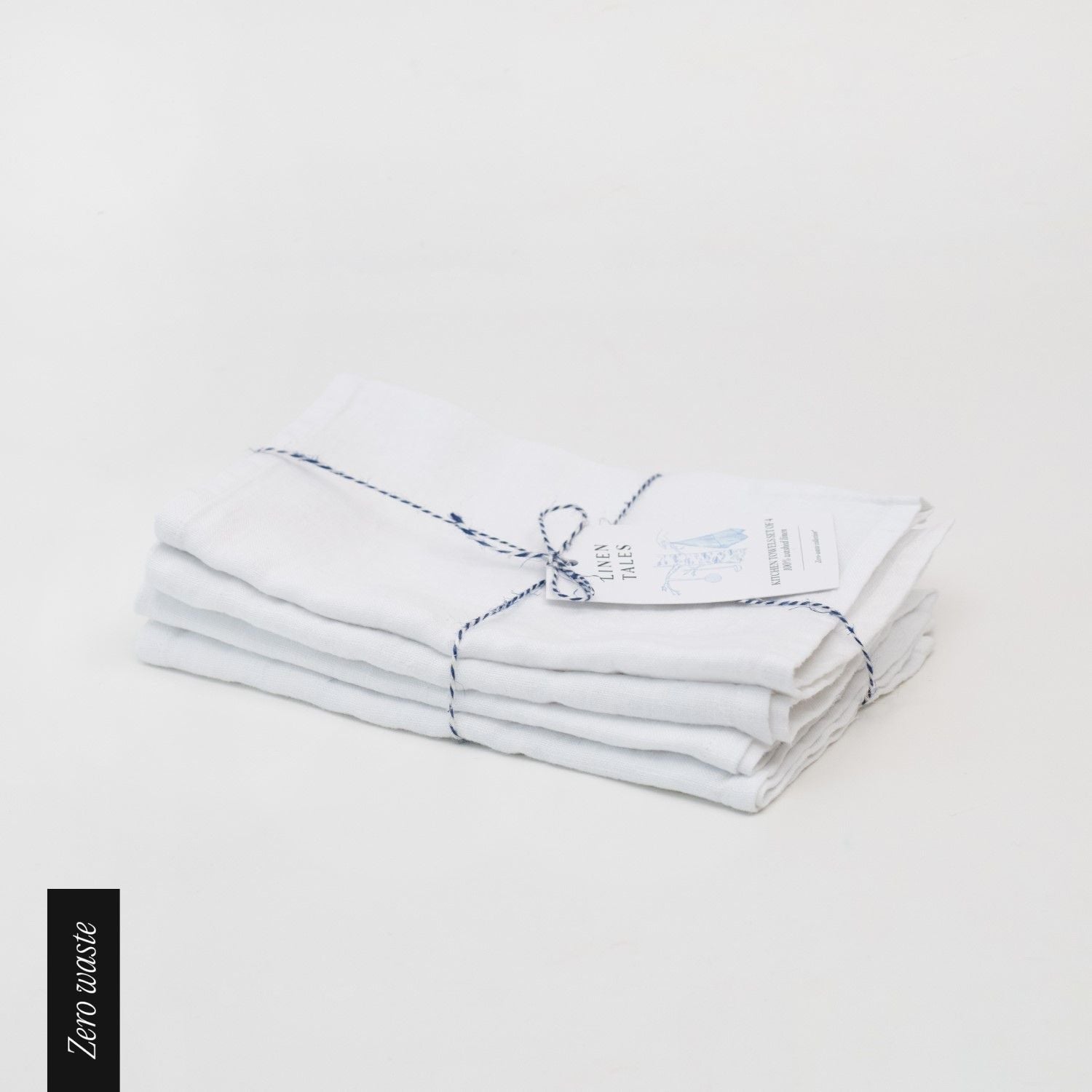 Zero Waste Optical White lino virtuvinė servetės rinkinys 4 vnt. — naturalusdrabuziai.lt