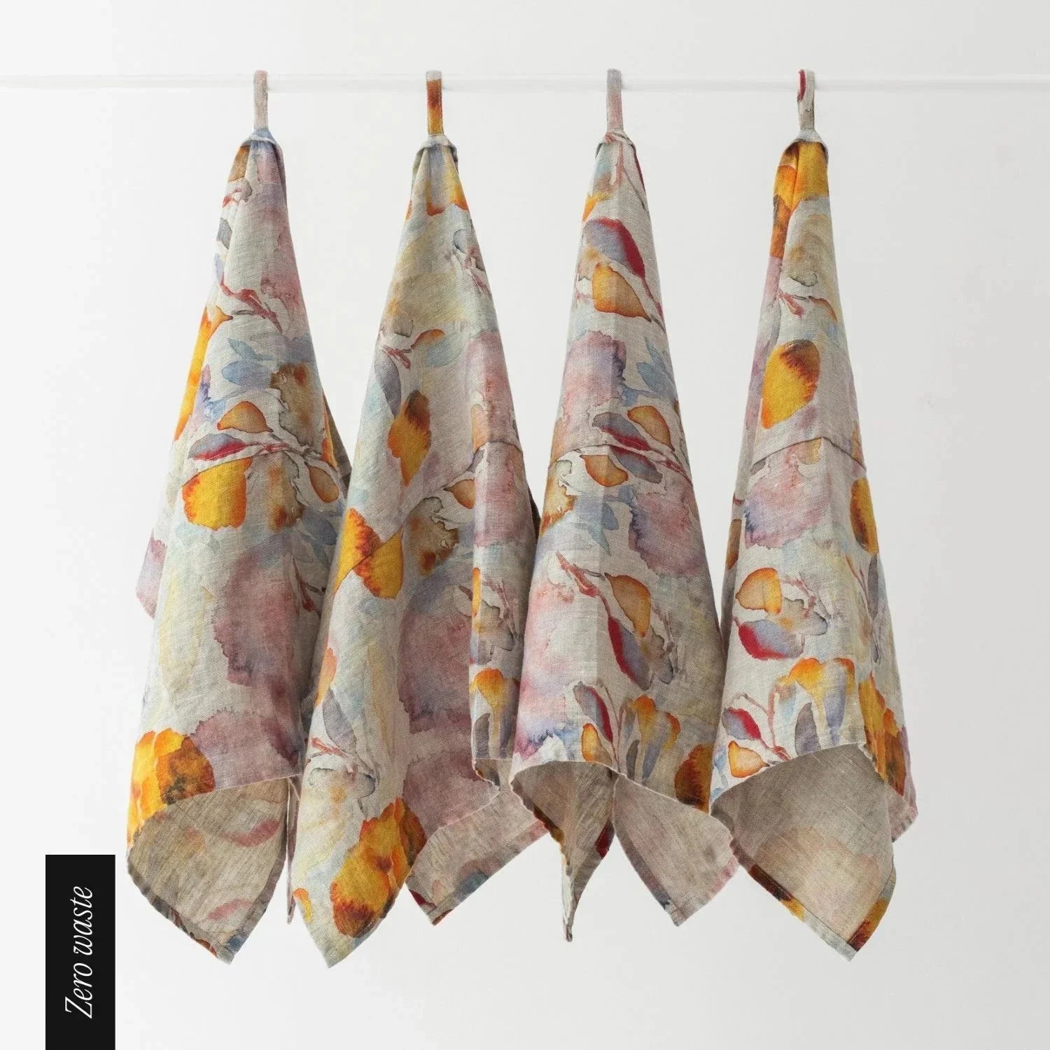 Zero Waste Orange Flow on Natural lino virtuvinė servetės rinkinys 4 vnt. — naturalusdrabuziai.lt