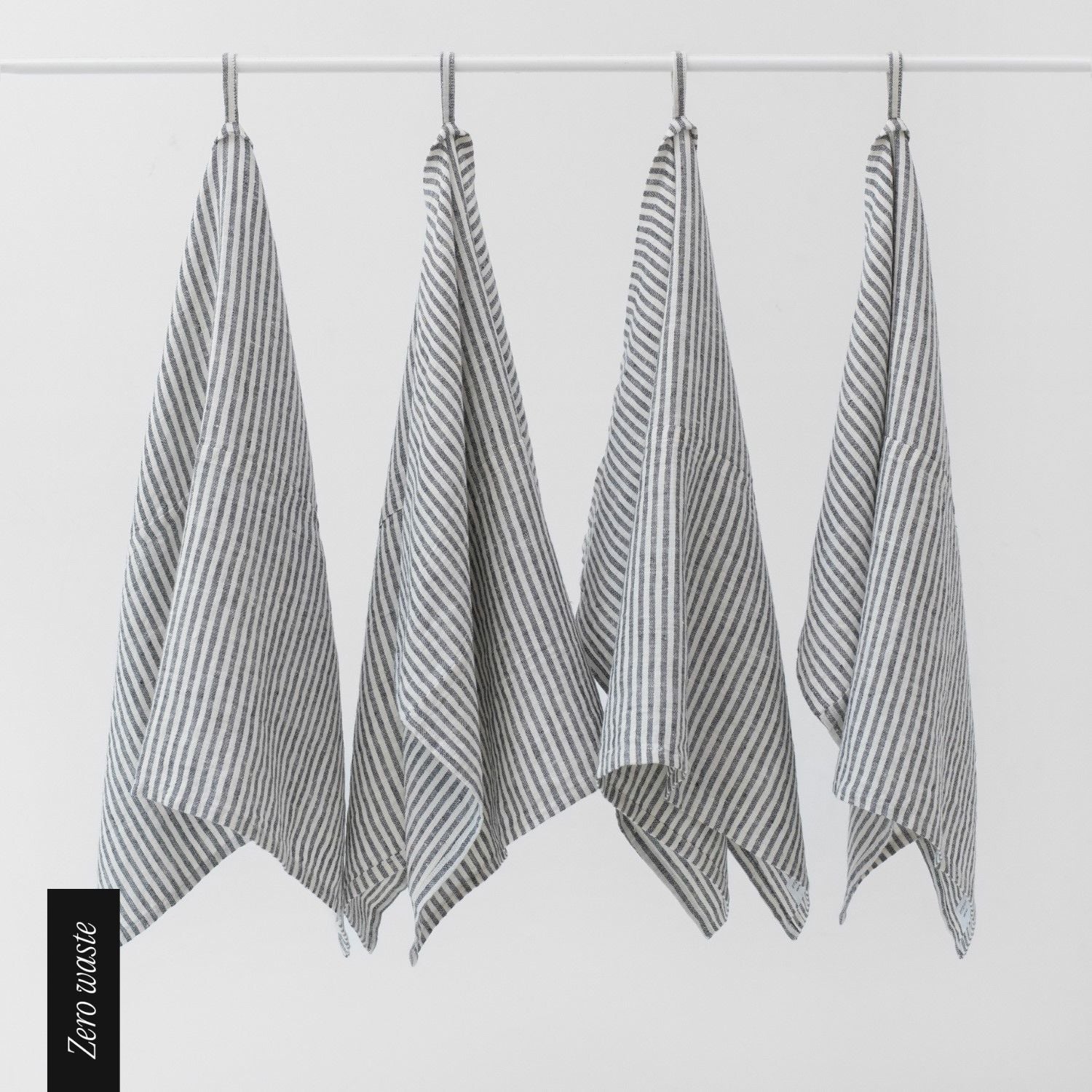 Zero Waste Thin Black Stripes lino virtuvinė servetės rinkinys 4 vnt. — naturalusdrabuziai.lt