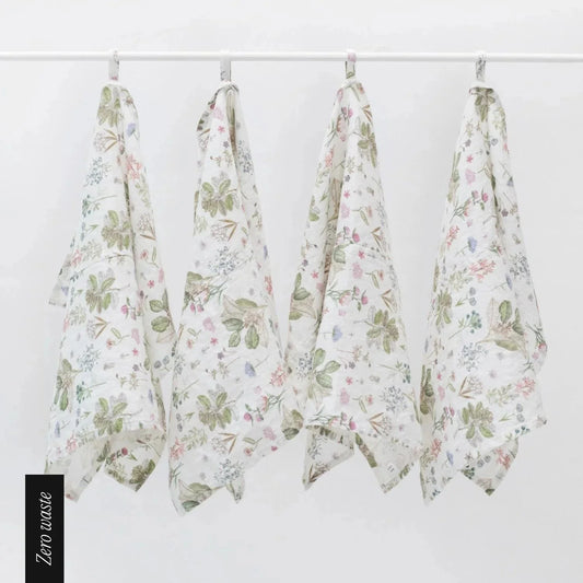 Zero Waste White Botany lino virtuvinė servetės rinkinys 4 vnt. — naturalusdrabuziai.lt